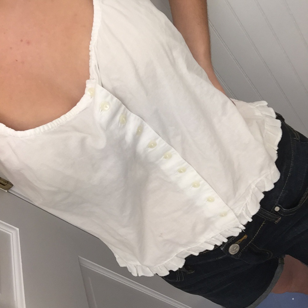 J.Crew Women’s Button-down White Tank w Frill Trim